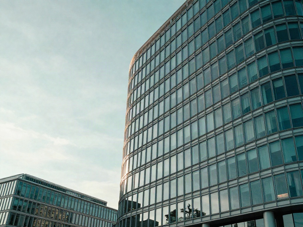 Sweeping glass architecture of a contemporary corporate headquarters